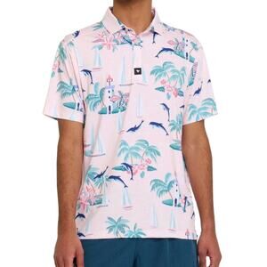 Bad Birdie Marino Core Performance Golf Polo Men's Medium Pink Tropical Dolphins